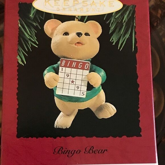 Vintage Hallmark Keepsake ornament bingo playing bear collector bear  1995 - Picture 1 of 4